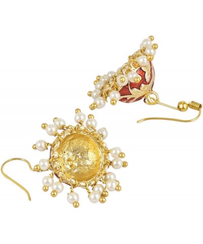 Indian Bollywood Gold Plated Traditional Faux Pearl Enamelled Ethnic Designer Party Wear Earrings for Women (E2547) Maroon $1...